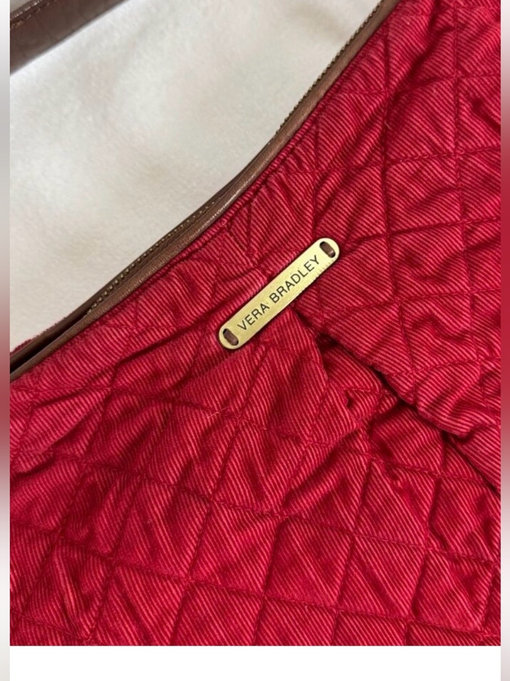 Vera Bradley Retired Quilted Chili Red Shoulder HoboBag with BrownStrap&Tassels - Picture 4 of 12